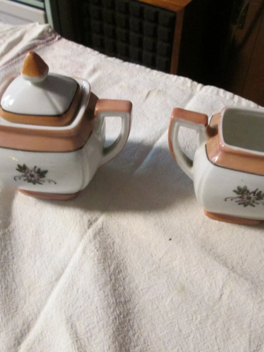 occupied Japan cream sugar 3 pc set pink white floral china stunning set